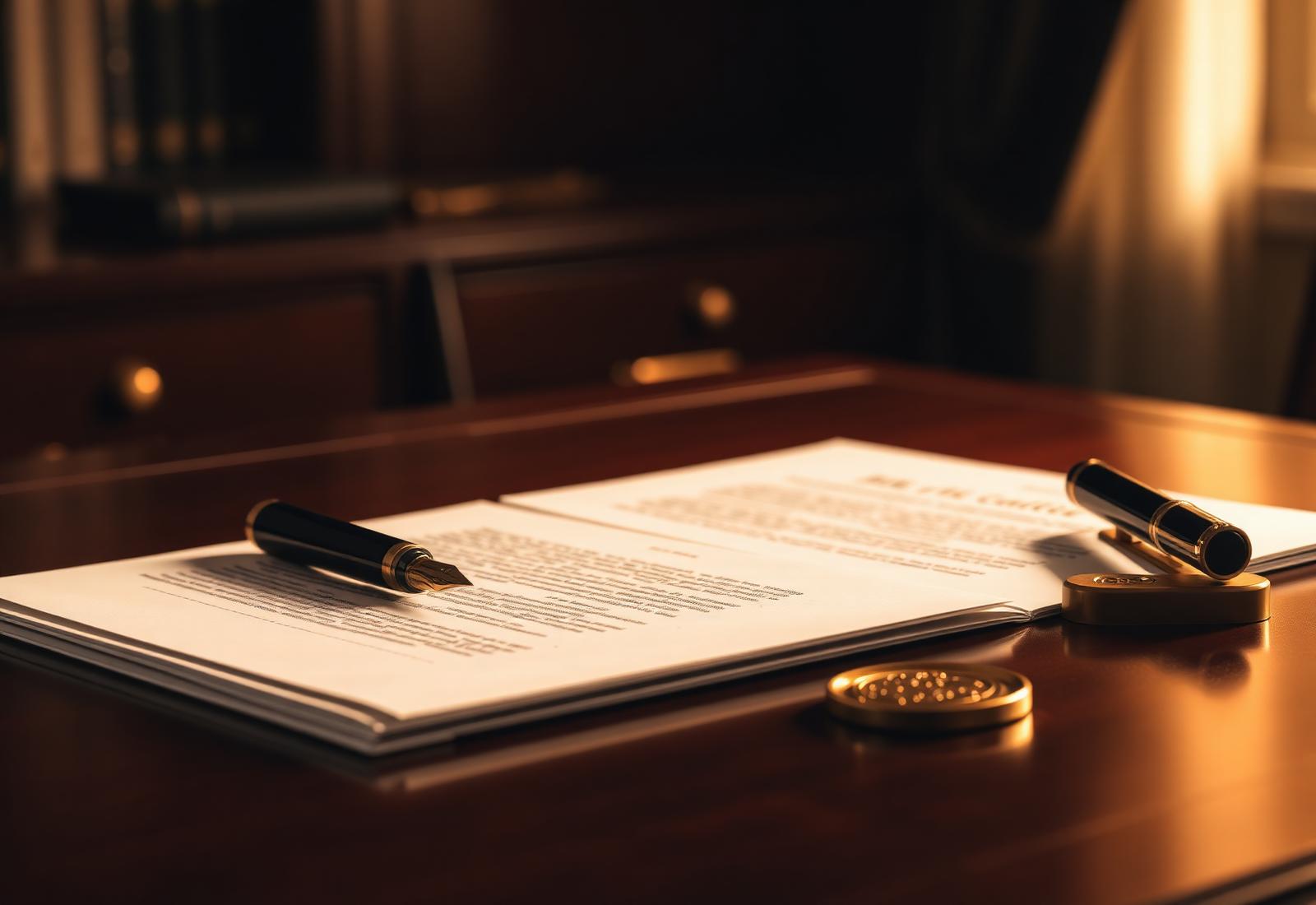Legal desk with notarized documents